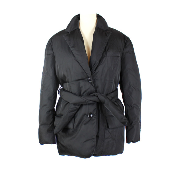 Anine Bing Reegan Puffer Coat Blazer NEW Black Insulated Belted Jacket Size - Picture 1 of 7